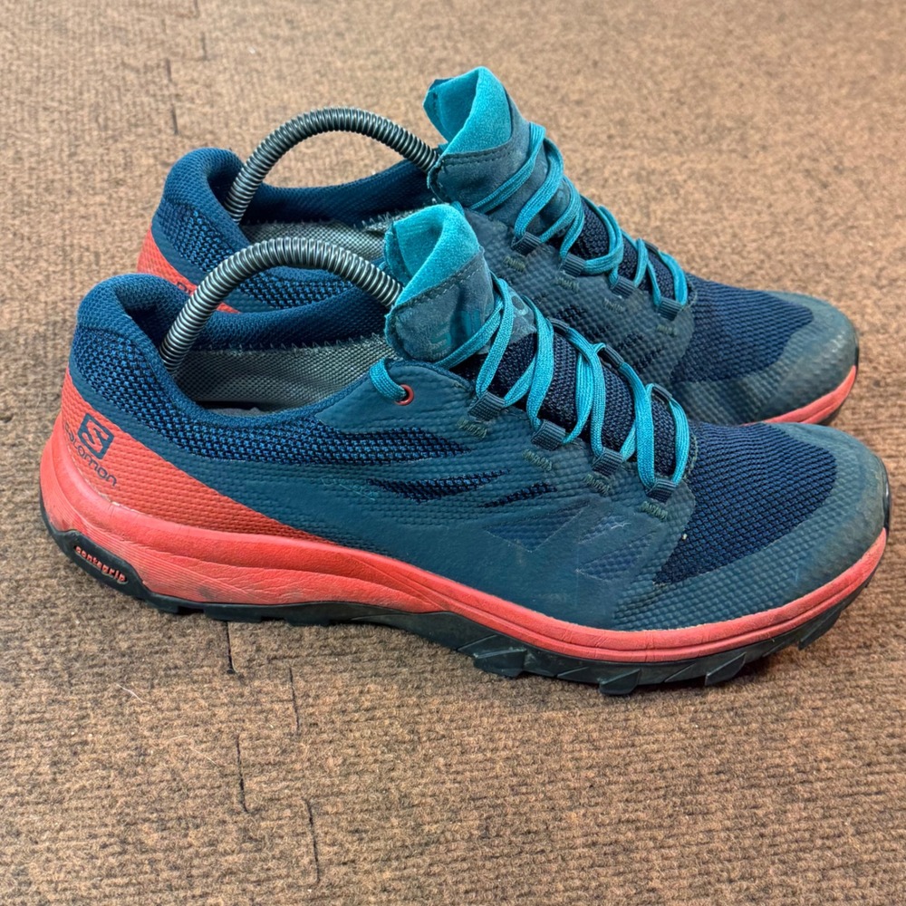 Salomon Outpath Trail Running Shoes Mens 10 Blue Red Hiking Sneakers 404773 B+